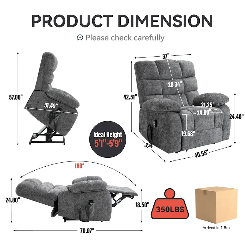Fauteuil inclinable électrique double moteur avec massage et chaleur pour personnes âgées, grands fauteuils inclinables simples "Lazy Boy" avec télécommande