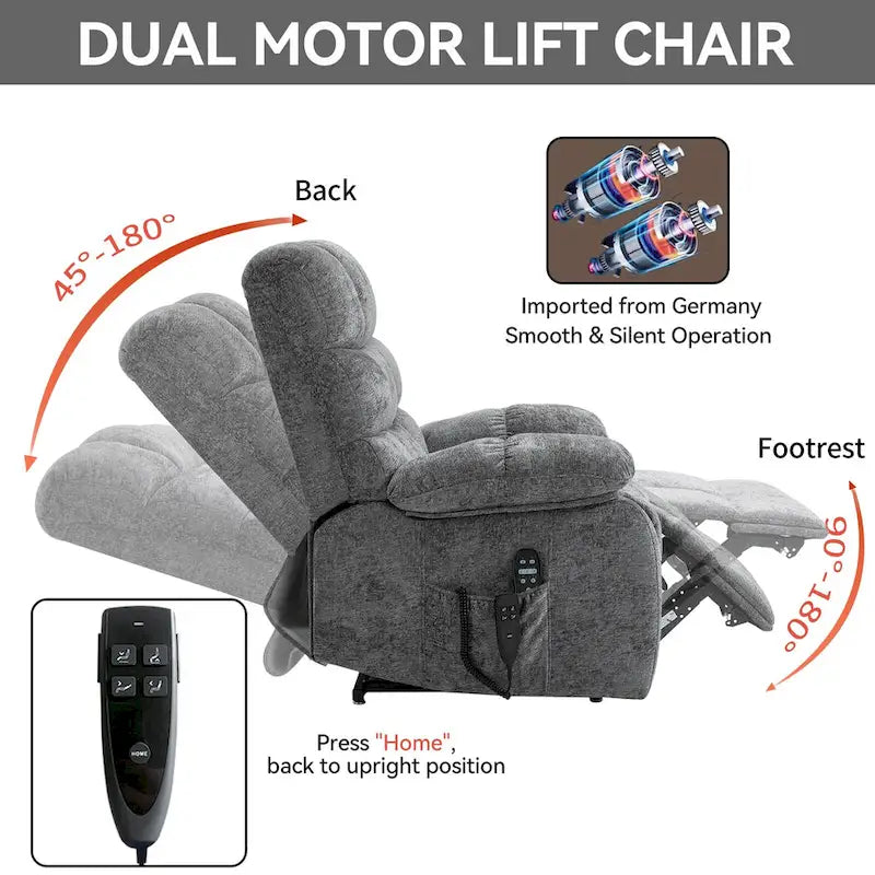 Fauteuil inclinable électrique double moteur avec massage et chaleur pour personnes âgées, grands fauteuils inclinables simples "Lazy Boy" avec télécommande