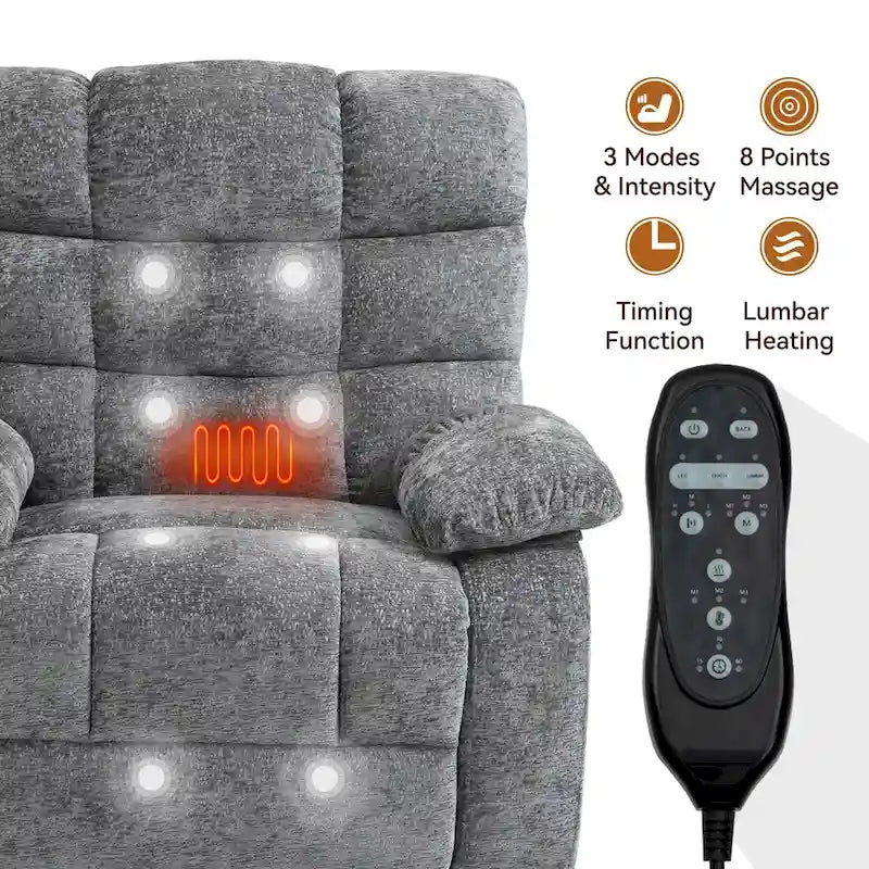 Fauteuil inclinable électrique double moteur avec massage et chaleur pour personnes âgées, grands fauteuils inclinables simples "Lazy Boy" avec télécommande