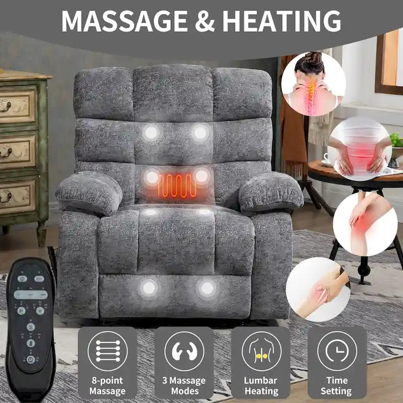 Fauteuil inclinable électrique double moteur avec massage et chaleur pour personnes âgées, grands fauteuils inclinables simples "Lazy Boy" avec télécommande