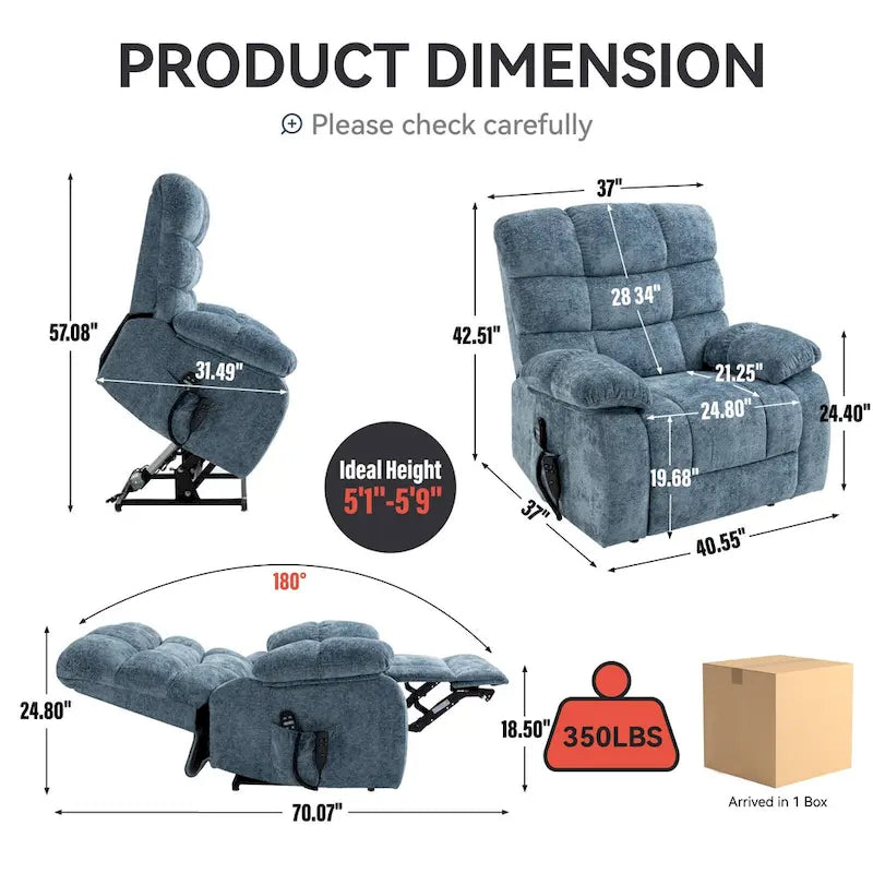 Fauteuil inclinable électrique double moteur avec massage et chaleur pour personnes âgées, grands fauteuils inclinables simples "Lazy Boy" avec télécommande