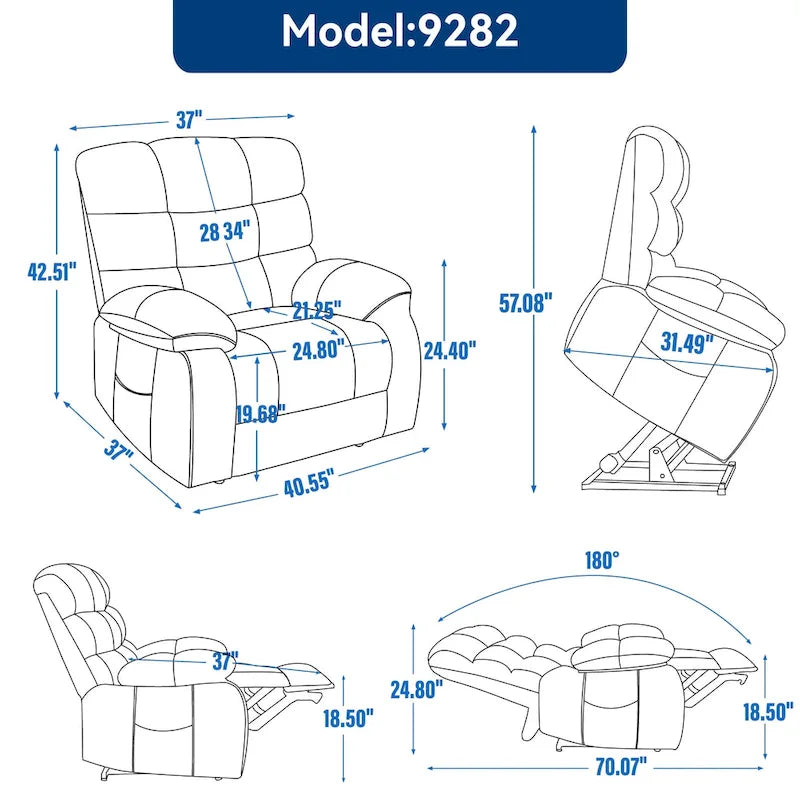 Fauteuil inclinable électrique double moteur avec massage et chaleur pour personnes âgées, grands fauteuils inclinables simples "Lazy Boy" avec télécommande