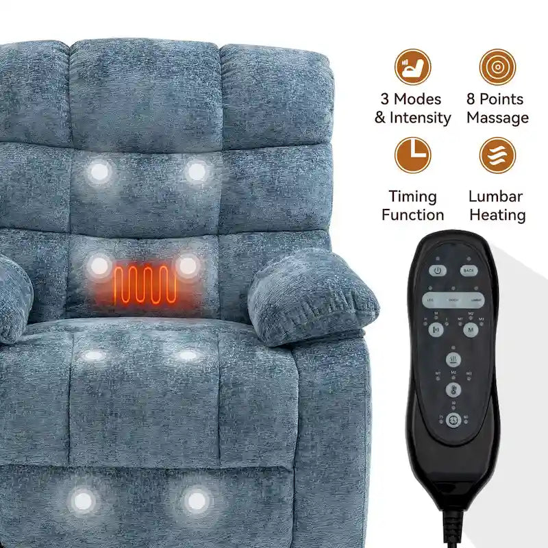 Fauteuil inclinable électrique double moteur avec massage et chaleur pour personnes âgées, grands fauteuils inclinables simples "Lazy Boy" avec télécommande