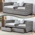 Linen Upholstered Mid-century Modern Twin Size Copper Nail Daybed Sofa with Two Drawers