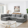 Sofa modułowa szenilowa w kształcie litery L z ruchomym pufem