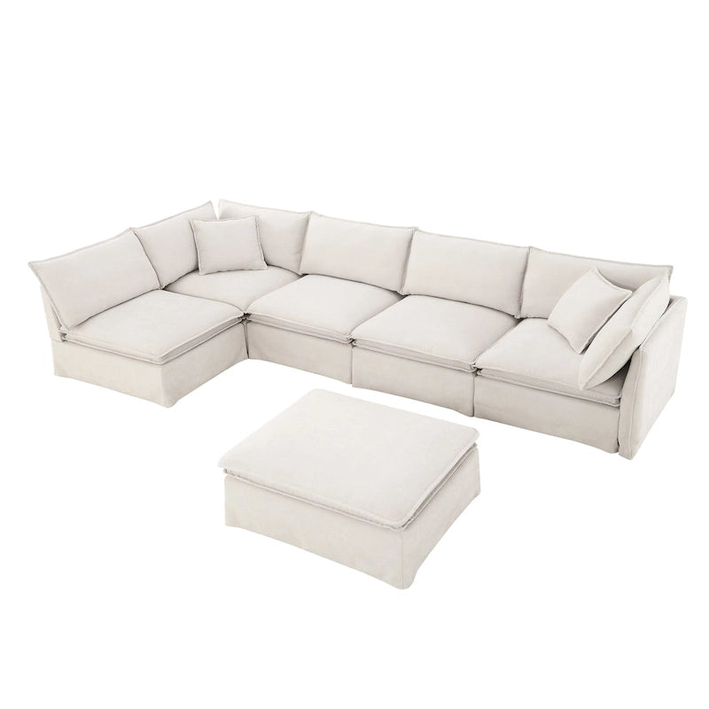 Sofa modułowa szenilowa w kształcie litery L z ruchomym pufem