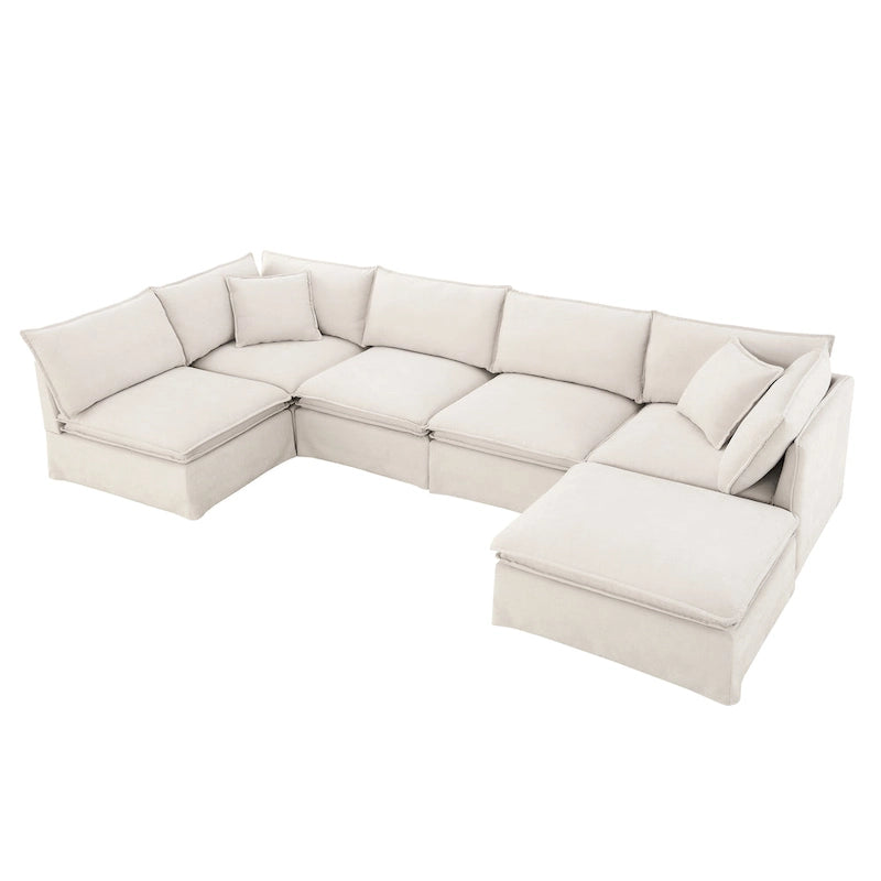 Sofa modułowa szenilowa w kształcie litery L z ruchomym pufem