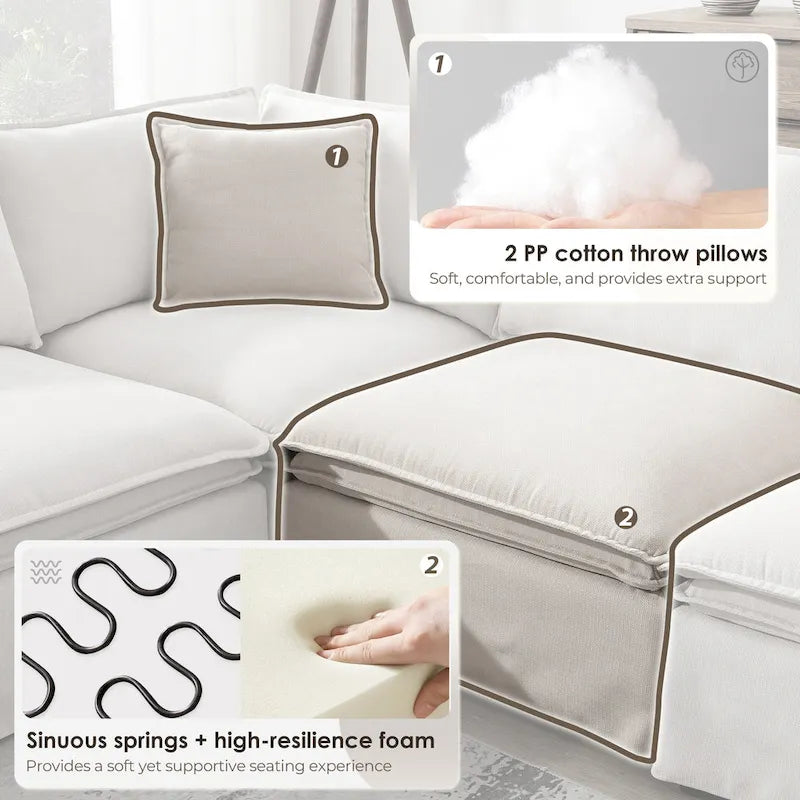 Sofa modułowa szenilowa w kształcie litery L z ruchomym pufem