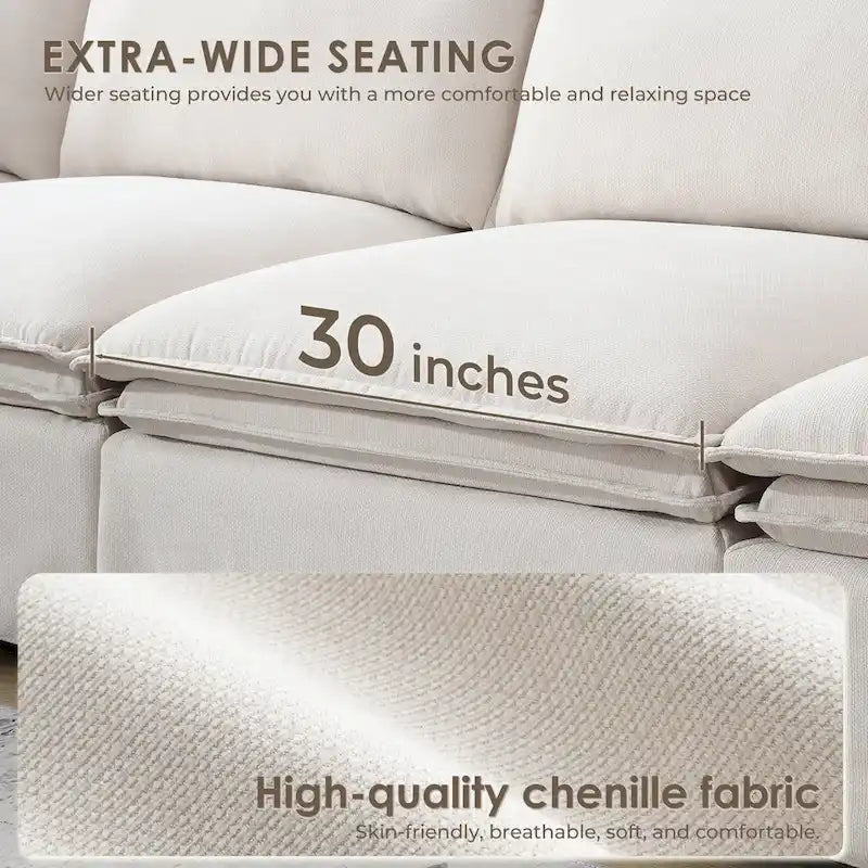 Sofa modułowa szenilowa w kształcie litery L z ruchomym pufem