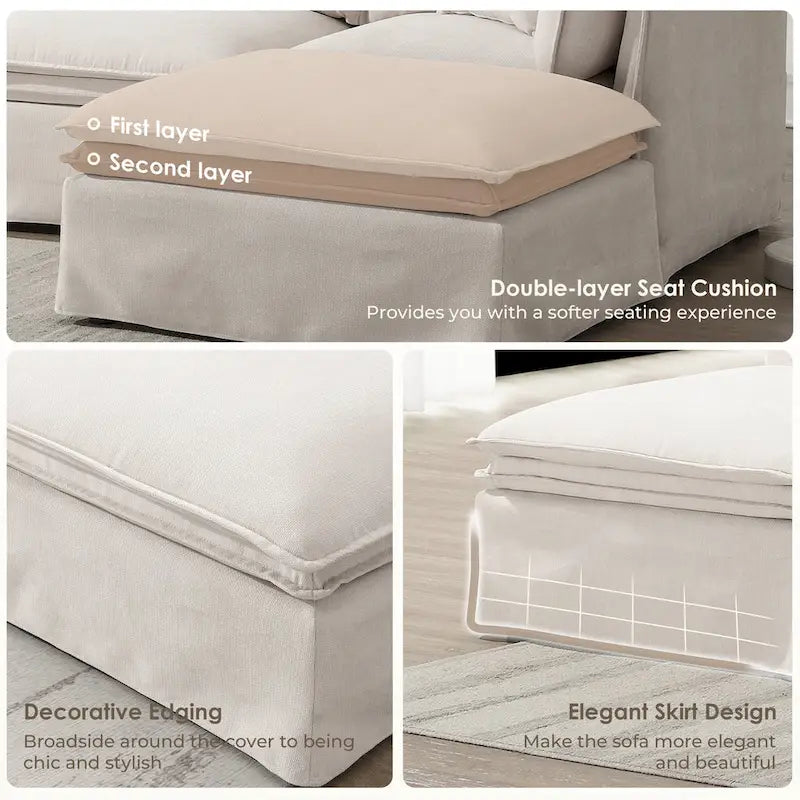 Sofa modułowa szenilowa w kształcie litery L z ruchomym pufem