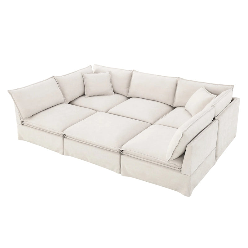Sofa modułowa szenilowa w kształcie litery L z ruchomym pufem