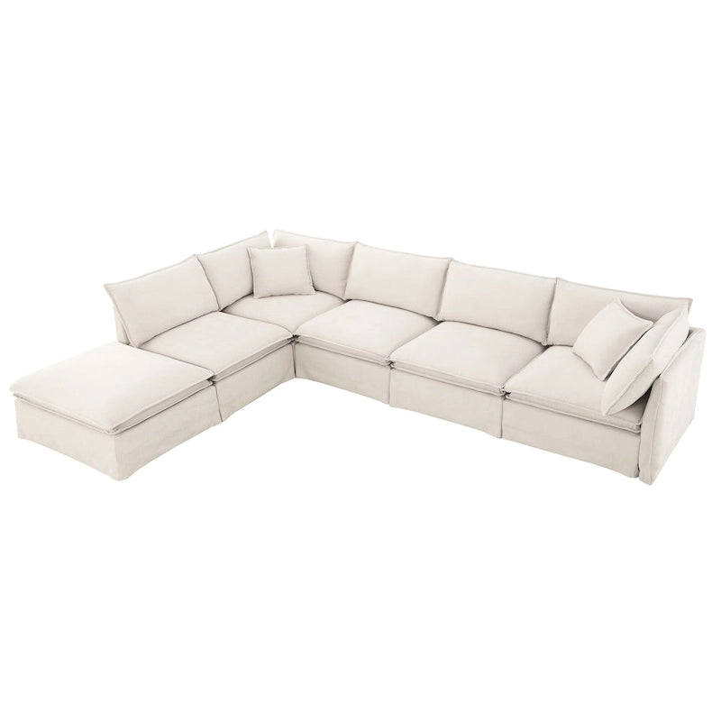 Sofa modułowa szenilowa w kształcie litery L z ruchomym pufem