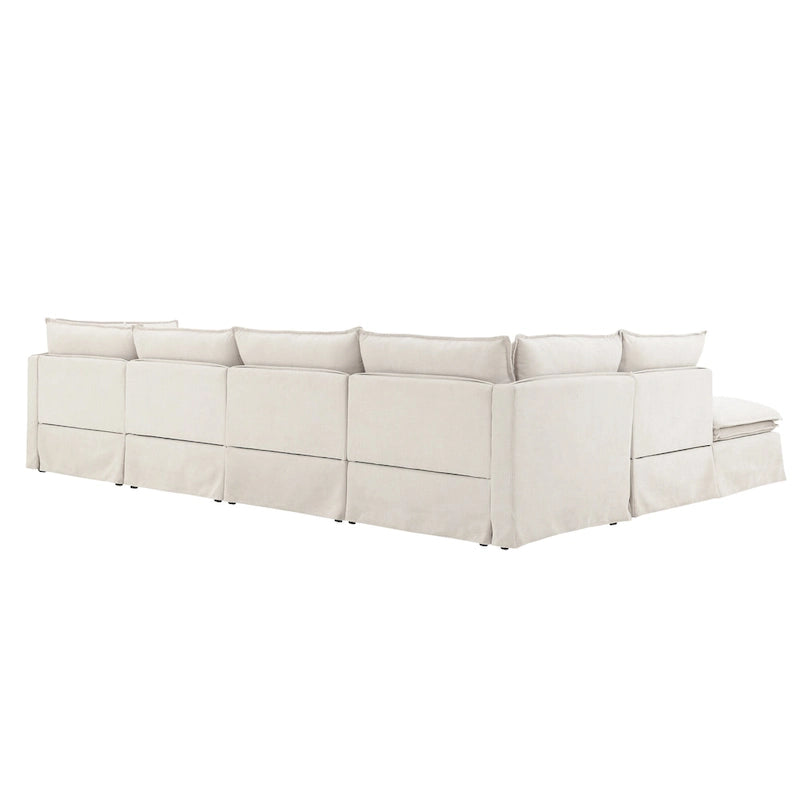 Sofa modułowa szenilowa w kształcie litery L z ruchomym pufem