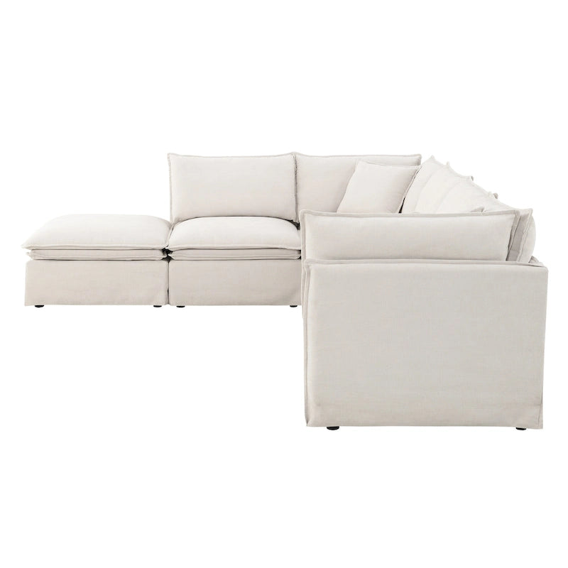 Sofa modułowa szenilowa w kształcie litery L z ruchomym pufem