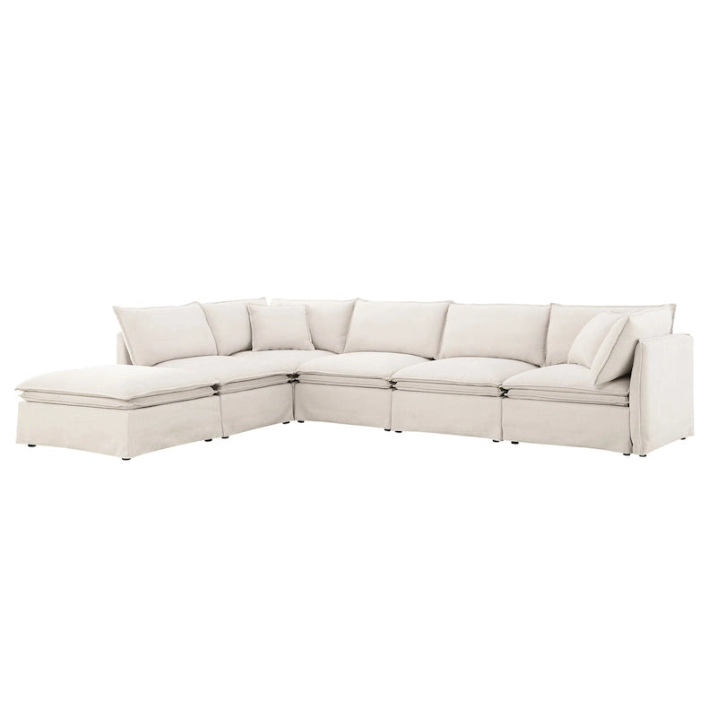 Sofa modułowa szenilowa w kształcie litery L z ruchomym pufem
