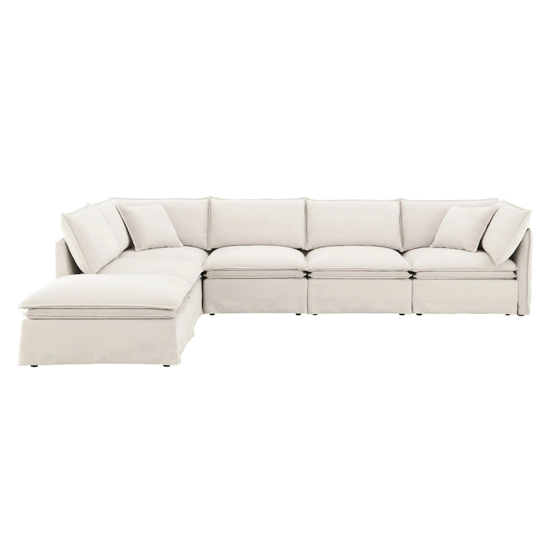 Sofa modułowa szenilowa w kształcie litery L z ruchomym pufem