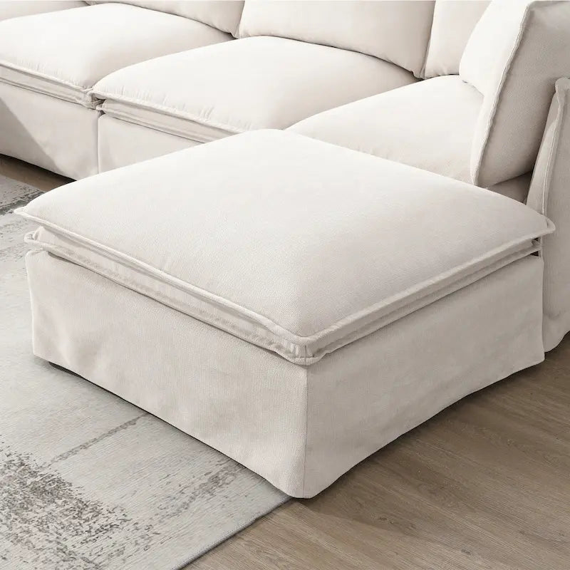 Sofa modułowa szenilowa w kształcie litery L z ruchomym pufem