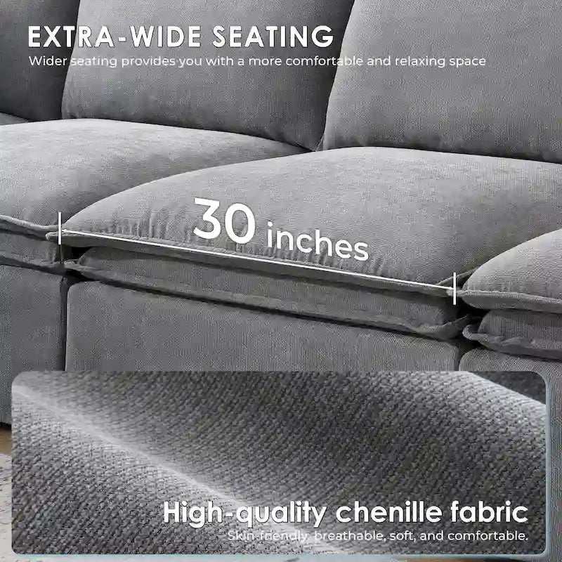 Sofa modułowa szenilowa w kształcie litery L z ruchomym pufem