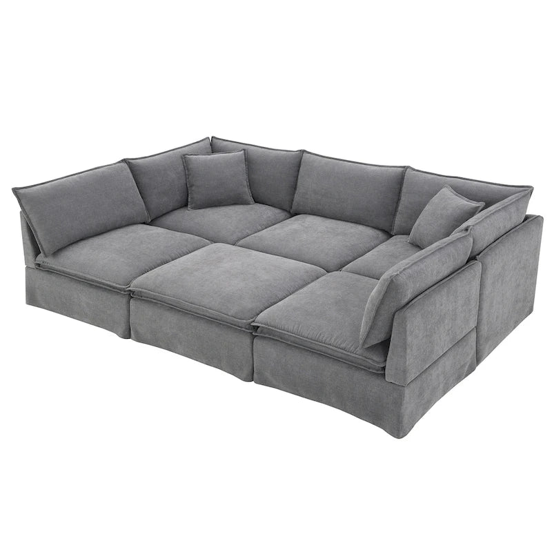 Sofa modułowa szenilowa w kształcie litery L z ruchomym pufem