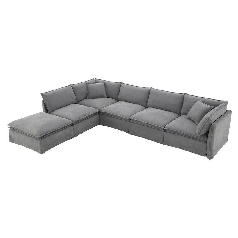 Sofa modułowa szenilowa w kształcie litery L z ruchomym pufem