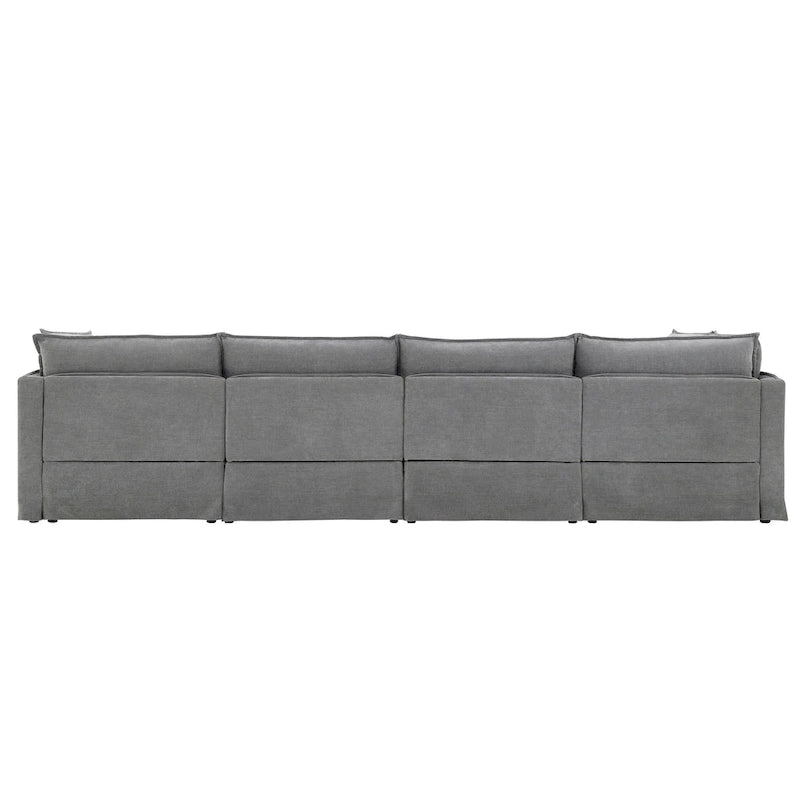 Sofa modułowa szenilowa w kształcie litery L z ruchomym pufem