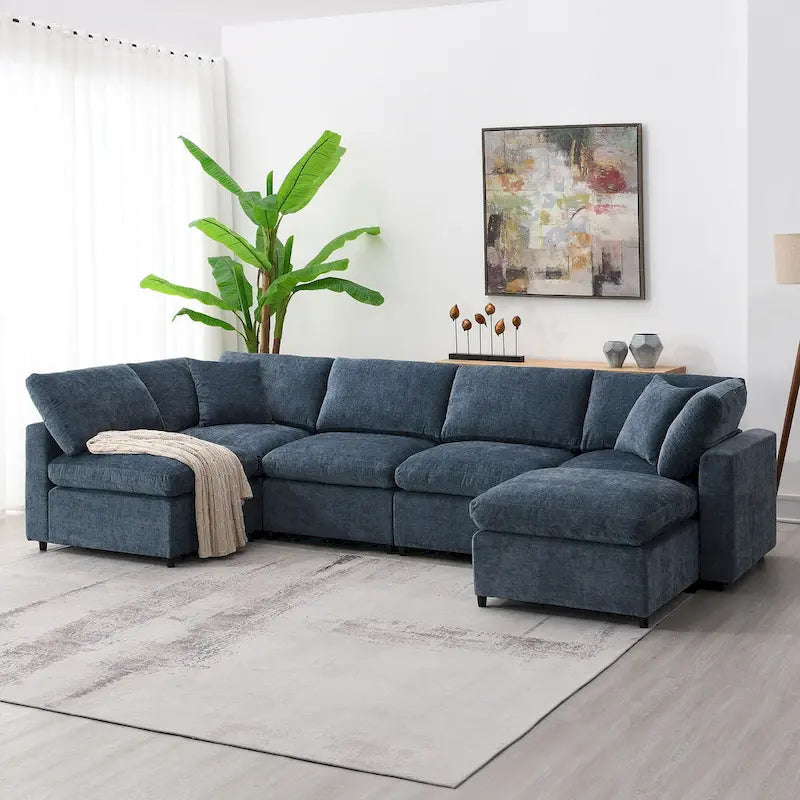 Modułowa sofa chmurowa w kształcie litery U z otomaną, rozkładana sofa z funkcją spania