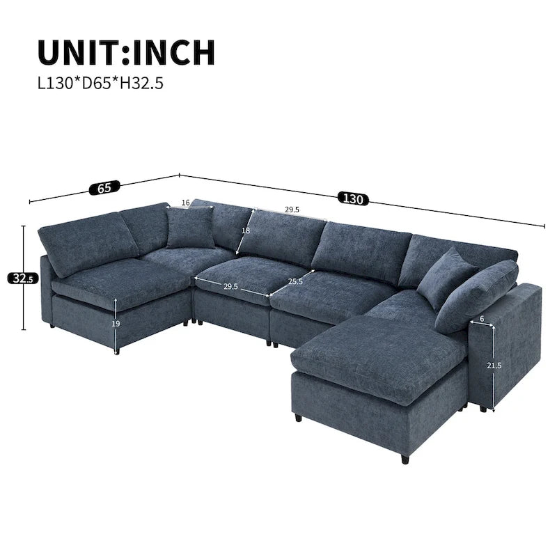 Modułowa sofa chmurowa w kształcie litery U z otomaną, rozkładana sofa z funkcją spania