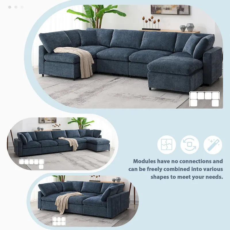 Modułowa sofa chmurowa w kształcie litery U z otomaną, rozkładana sofa z funkcją spania