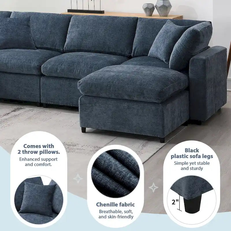 Modułowa sofa chmurowa w kształcie litery U z otomaną, rozkładana sofa z funkcją spania