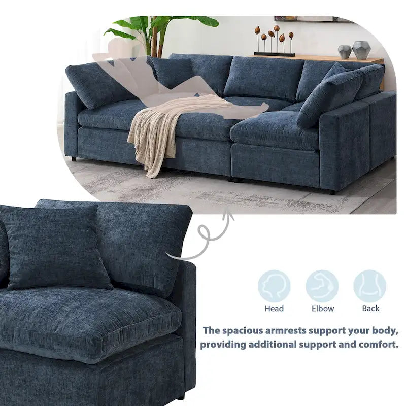Modułowa sofa chmurowa w kształcie litery U z otomaną, rozkładana sofa z funkcją spania
