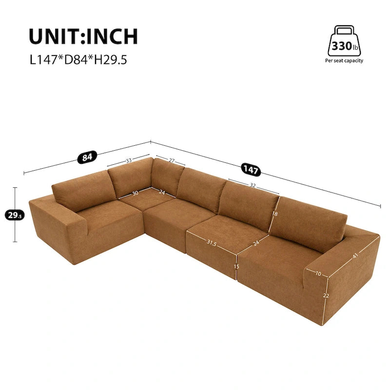 147 Sofa modułowa, narożnik w kształcie litery L z szerokim siedziskiem, dowolna konfiguracja