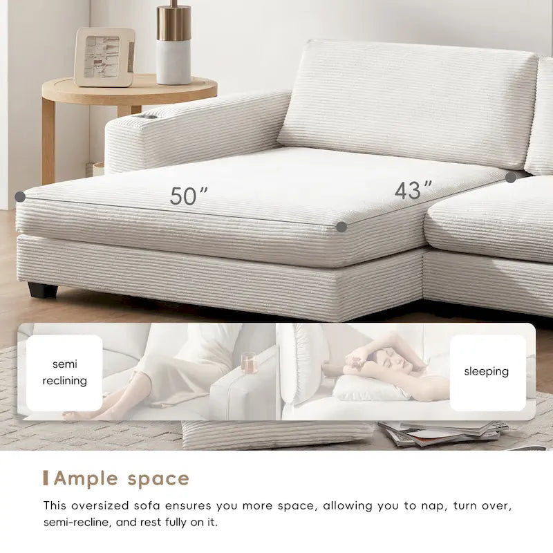 Duża sekcyjna sofa sztruksowa, Narożna sofa w kształcie litery L z głębokim siedziskiem Cloud