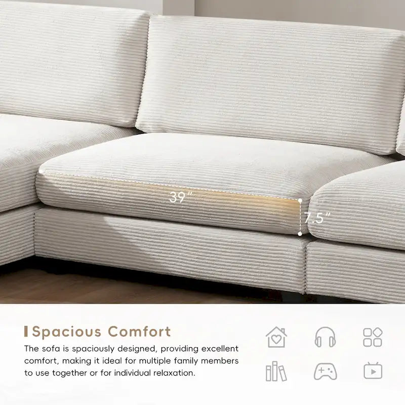 Duża sekcyjna sofa sztruksowa, Narożna sofa w kształcie litery L z głębokim siedziskiem Cloud