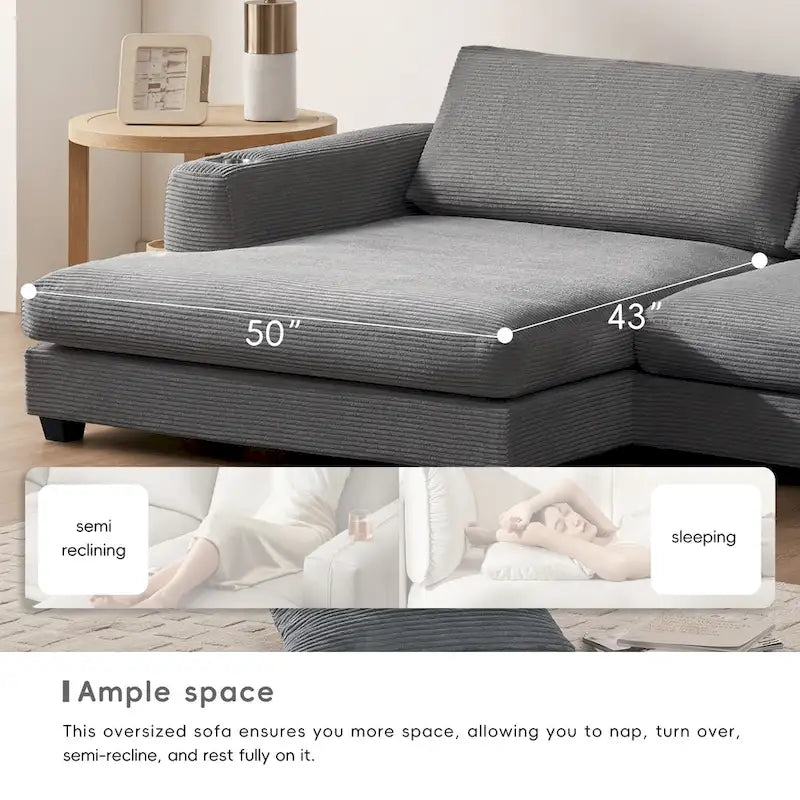 Duża sekcyjna sofa sztruksowa, Narożna sofa w kształcie litery L z głębokim siedziskiem Cloud
