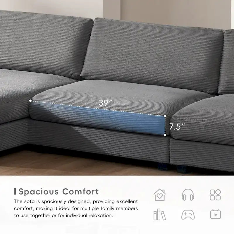 Duża sekcyjna sofa sztruksowa, Narożna sofa w kształcie litery L z głębokim siedziskiem Cloud