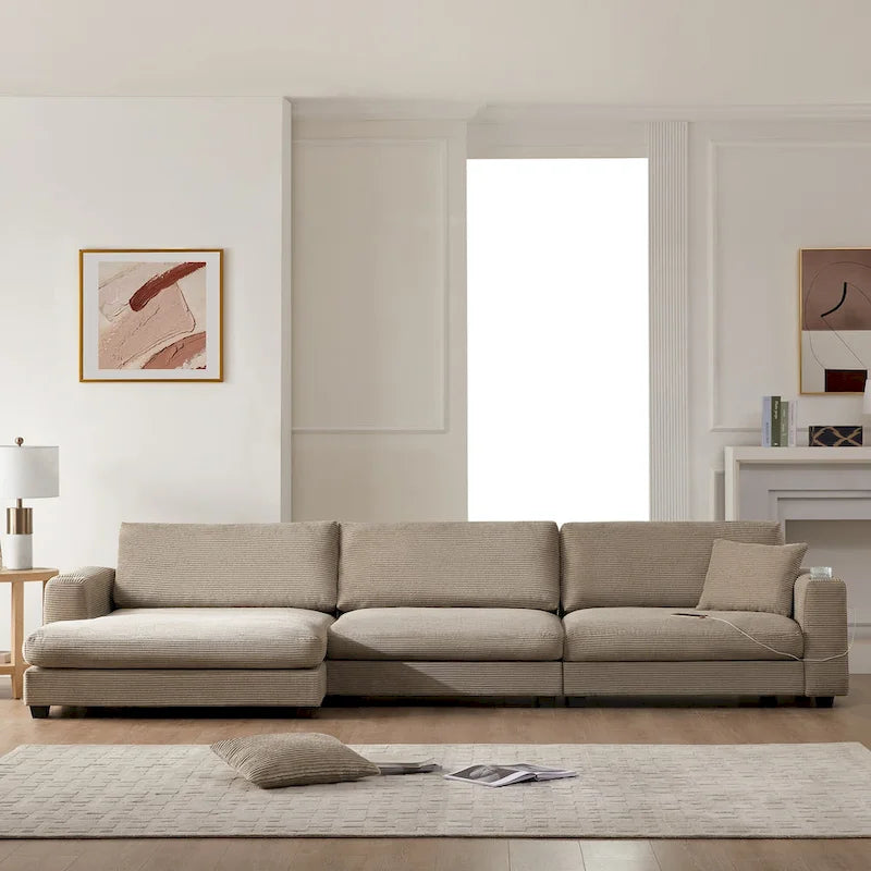 Duża sekcyjna sofa sztruksowa, Narożna sofa w kształcie litery L z głębokim siedziskiem Cloud
