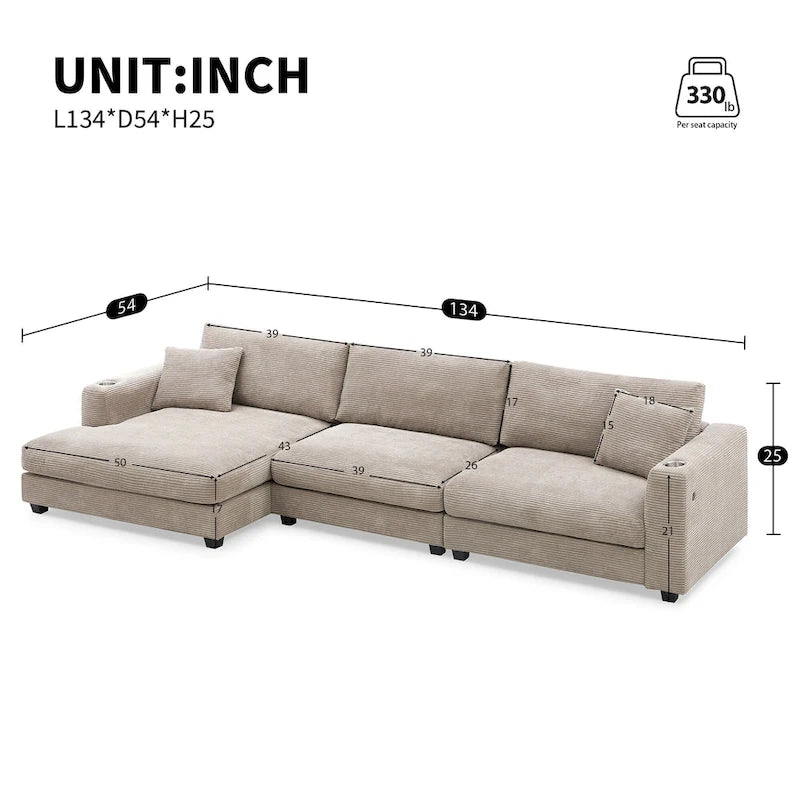 Duża sekcyjna sofa sztruksowa, Narożna sofa w kształcie litery L z głębokim siedziskiem Cloud