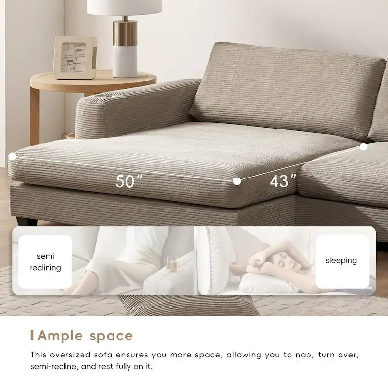 Duża sekcyjna sofa sztruksowa, Narożna sofa w kształcie litery L z głębokim siedziskiem Cloud