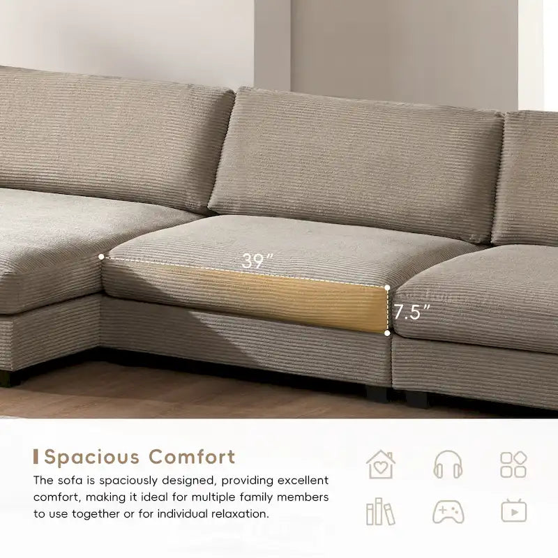 Duża sekcyjna sofa sztruksowa, Narożna sofa w kształcie litery L z głębokim siedziskiem Cloud