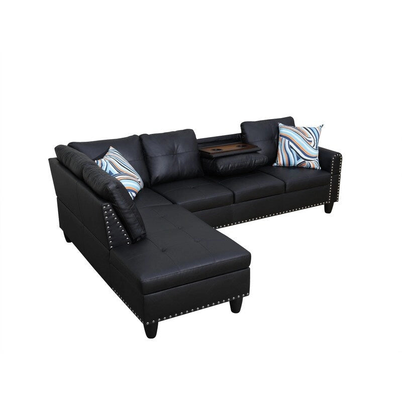 Nowoczesny 3-częściowy zestaw sof z czarnej sztucznej i syntetycznej skóry: Elegancki styl do salonów