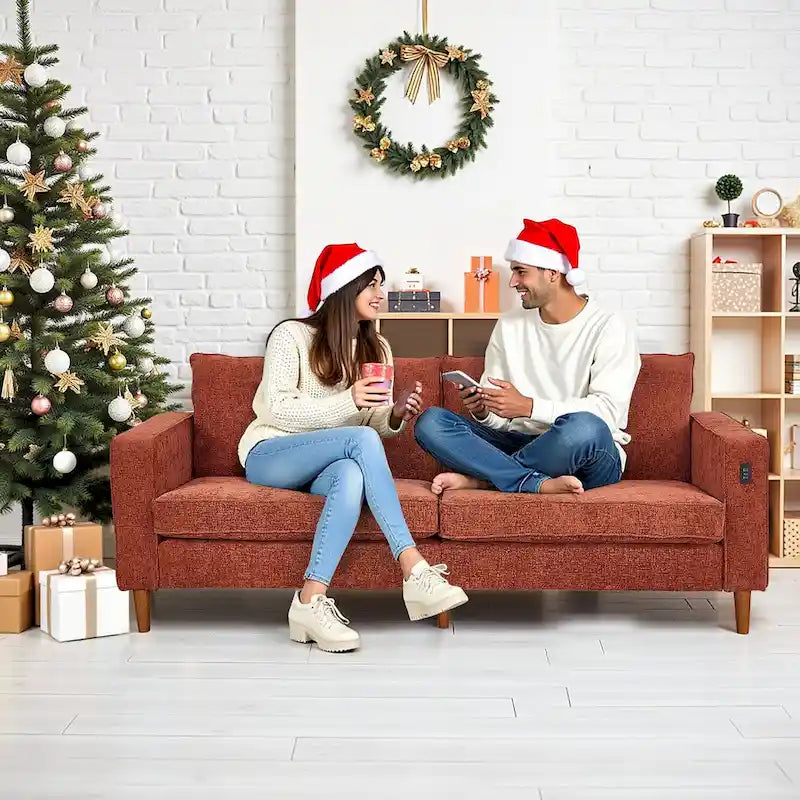 Nowoczesna, tapicerowana sofa szenilowa o długości 82,68 cala z portami USB do salonu