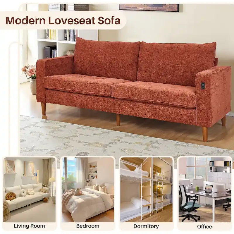 Nowoczesna, tapicerowana sofa szenilowa o długości 82,68 cala z portami USB do salonu