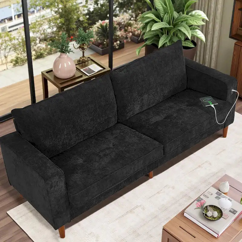 Nowoczesna, tapicerowana sofa szenilowa o długości 82,68 cala z portami USB do salonu