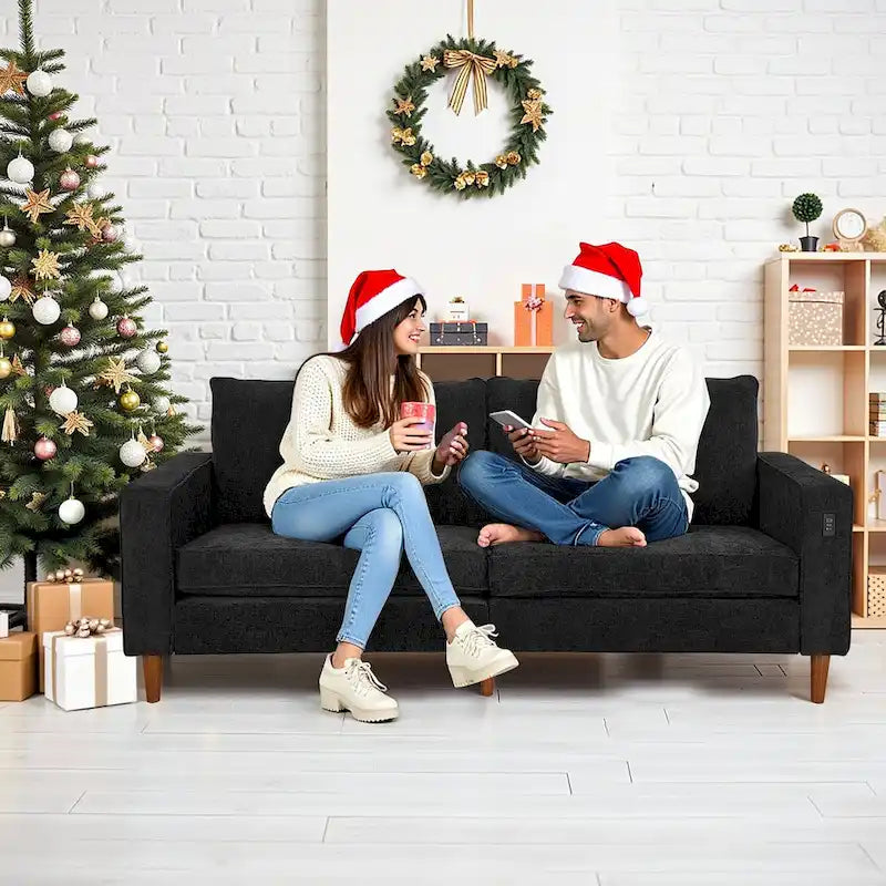Nowoczesna, tapicerowana sofa szenilowa o długości 82,68 cala z portami USB do salonu