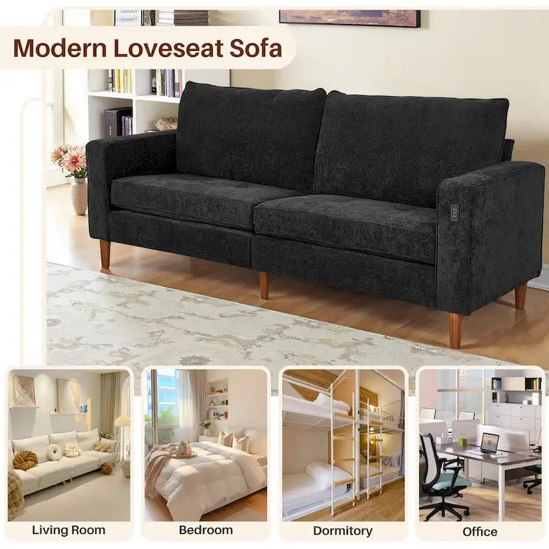 Nowoczesna, tapicerowana sofa szenilowa o długości 82,68 cala z portami USB do salonu
