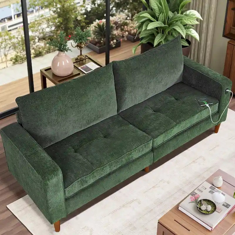 Nowoczesna, tapicerowana sofa szenilowa o długości 82,68 cala z portami USB do salonu