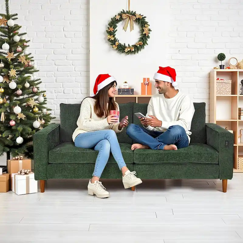 Nowoczesna, tapicerowana sofa szenilowa o długości 82,68 cala z portami USB do salonu