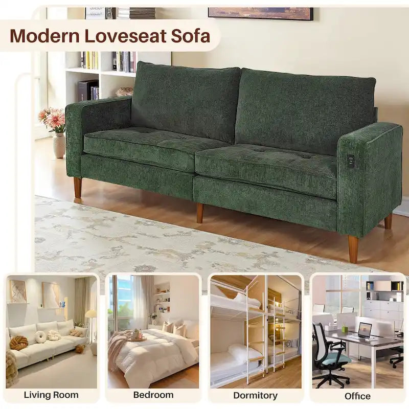 Nowoczesna, tapicerowana sofa szenilowa o długości 82,68 cala z portami USB do salonu