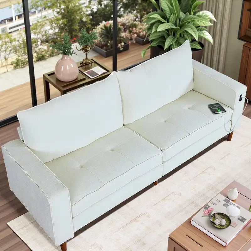Nowoczesna, tapicerowana sofa szenilowa o długości 82,68 cala z portami USB do salonu