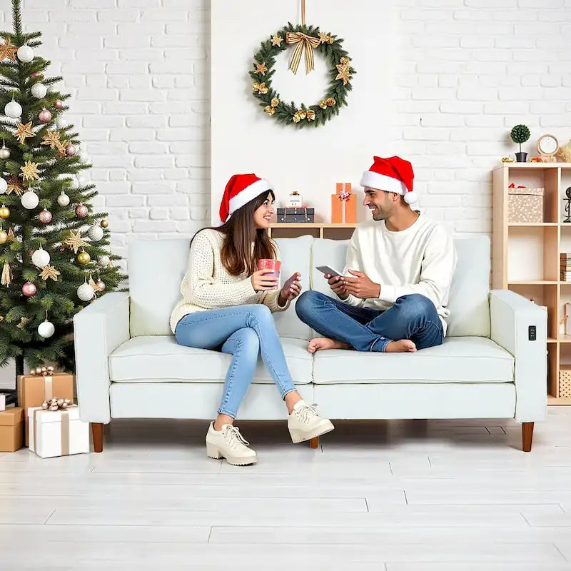 Nowoczesna, tapicerowana sofa szenilowa o długości 82,68 cala z portami USB do salonu